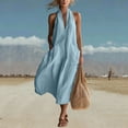 thumbnail image 2 of Miluxas Womens Halter Backless Maxi Dress Summer Sleeveless V Neck A Line Long Dresses with Pockets Y2k Going Out Dress Beach Vacation Outfits Light Blue, 2 of 7