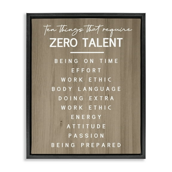 Stupell Industries Inspirational Zero Talent Text & Numbers Painting Black Floater Framed Canvas Art Print Wall Art, 17 x 21