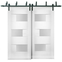 Sliding Closet Opaque Glass Barn Bypass Doors / Sete 6933 White Silk / Modern 6.6ft Rails Hardware Set / Wood Solid Bedroom Wardrobe Doors