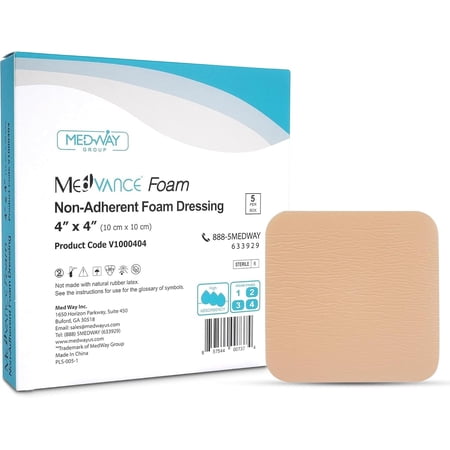 MedVance TM Foam - Waterproof Non-Adhesive Hydrophilic Foam Dressing 4"X4" Box of 5 dressings