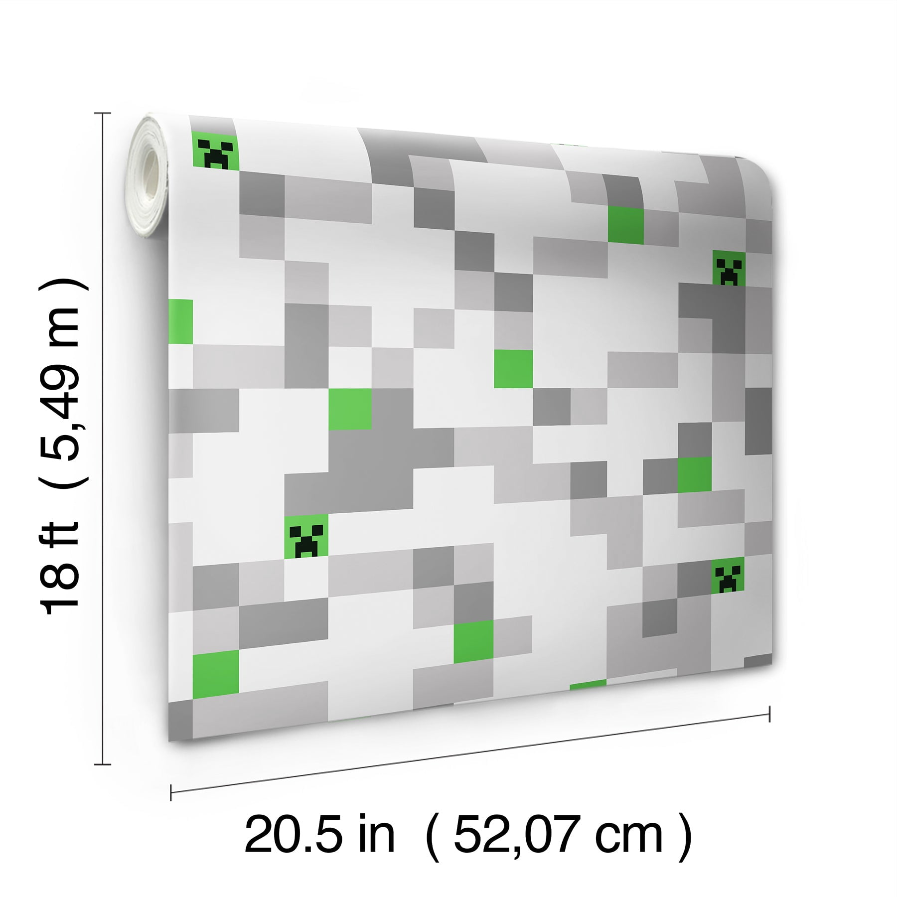 Minecraft Grey Pixel Creeper Peel & Stick Wallpaper, 1 roll