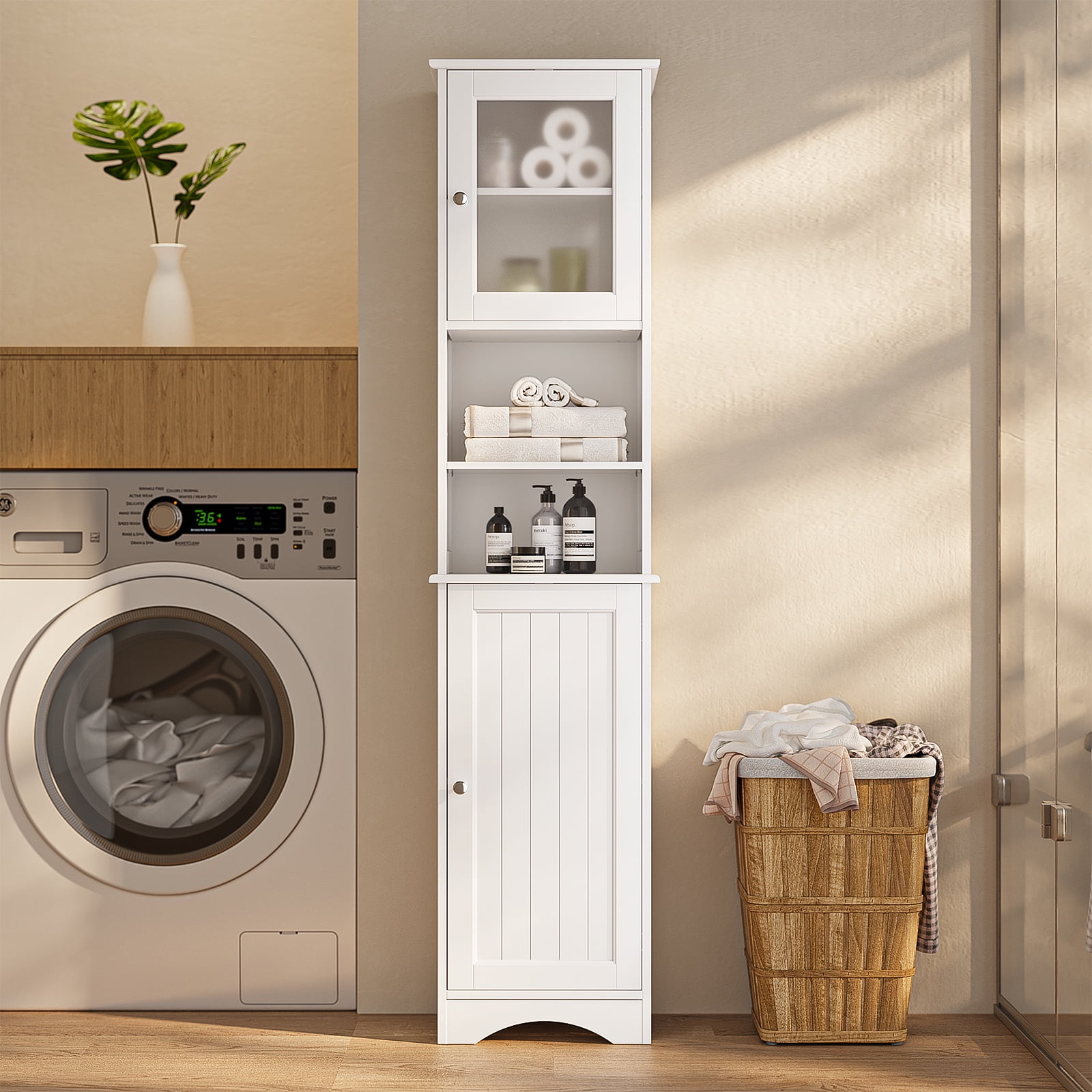 Asofer 67.1"H Bathroom Storage Cabinet with Adjustable Shelves, 2 Doors for Bathroom, Kitchen, Living Room, White Asofer 67.1"H Bathroom Storage Cabinet with Adjustable Shelves, 2 Doors for Bathroom, Kitchen, Living Room, White - Image 7