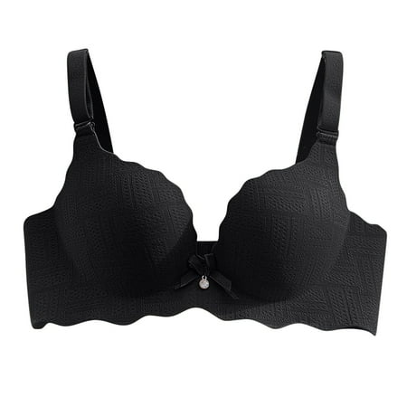Mrat Womens Bralettes Women s Comfortable Soft Solid Color Underwear Tank Tops Bra Wireless Gathering Adjustable Shoulder Straps Sagging Bra S-471 Black L