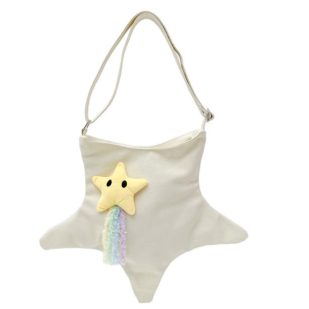 Bolso de hombro de estrella Bolso de viaje de lona Bolso bandolera de gran capacidad con borlas (Blanco)