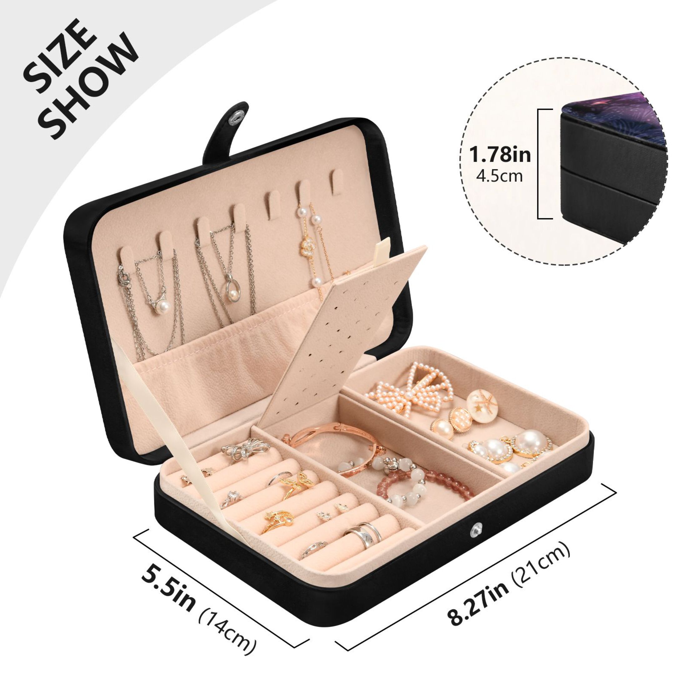 Leather Jewelry Box Rectangular 8.27x5.5x1.78In Travel Jewelry Storage Earrings Necklace Bracelet Watch Brooch Storage Purple Moon
