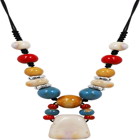 DESIGNICE 2026 New Boho Hippie Colorful Chunky Ceramic Beads Strand Necklace, Bohemian Jewelry Gift for Women