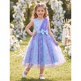 thumbnail image 4 of IBTOM CASTLE Girls Sparkly Flower Pageant Tulle Dress Sequin Floral Applique Fairy Tea Length Gown for Birthday Wedding Graduation Daddy Daughter Dance Blue, 4 of 7
