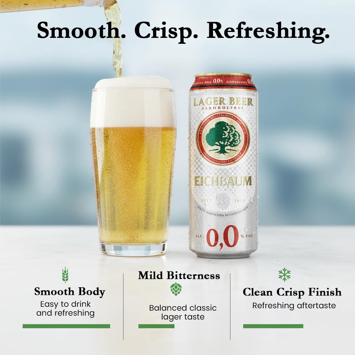 Eichbaum Alcohol Free Lager Beer with Smooth & Refreshing Flavor - Non Alcoholic Lager with Traditional German Brewing - Cans of Beer for Social Gatherings - 500ml Can-6pk