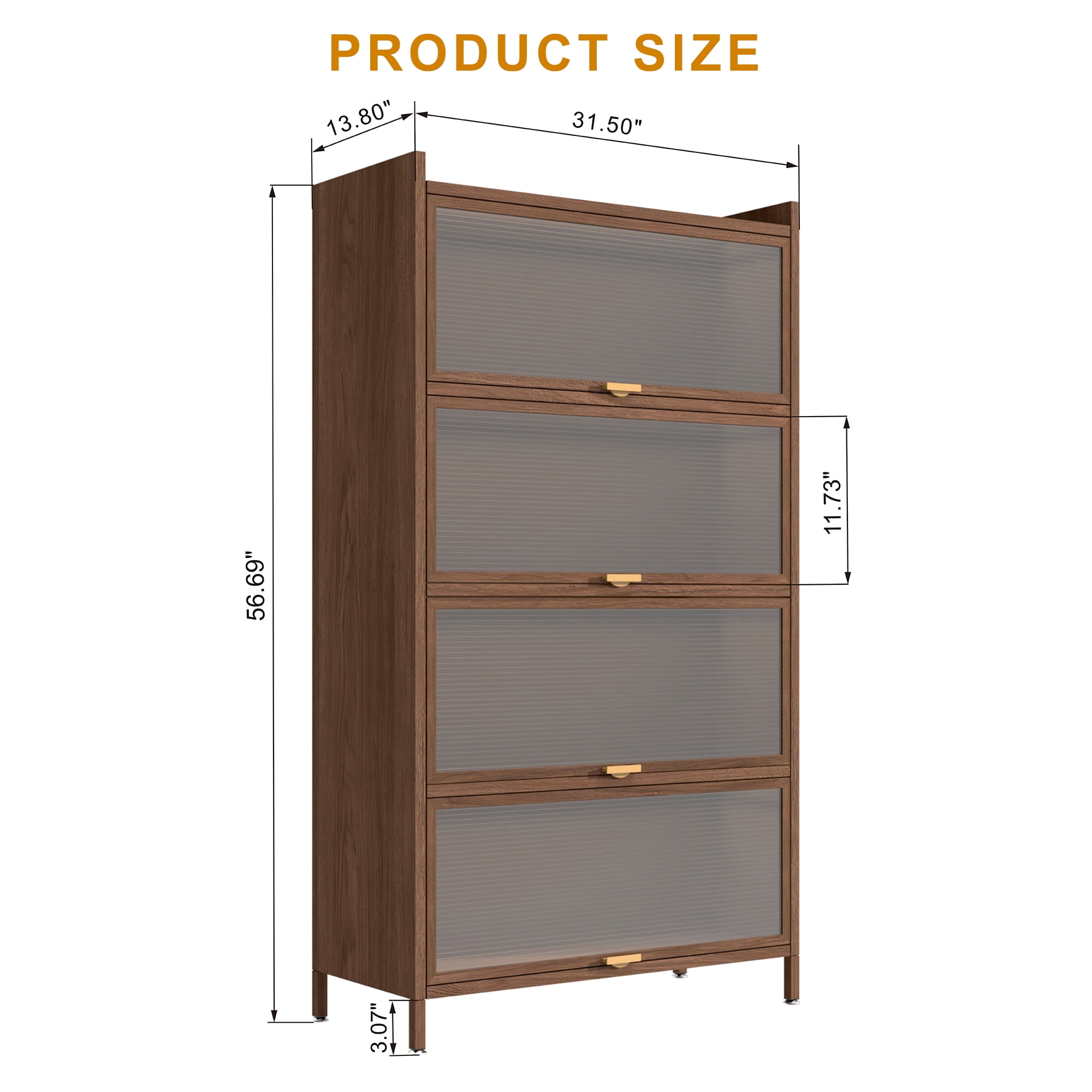 Mintazer Metal Pantry Cabinet, Storage Cabinet with 4 Flip Doors for Kitchen, Living Room, Dining Room, Office, Brown