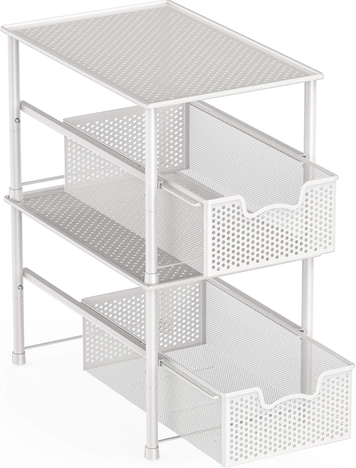 Stackable Under Sink Cabinet Organizer Drawer Sliding Basket Storage White Durable Space Saver