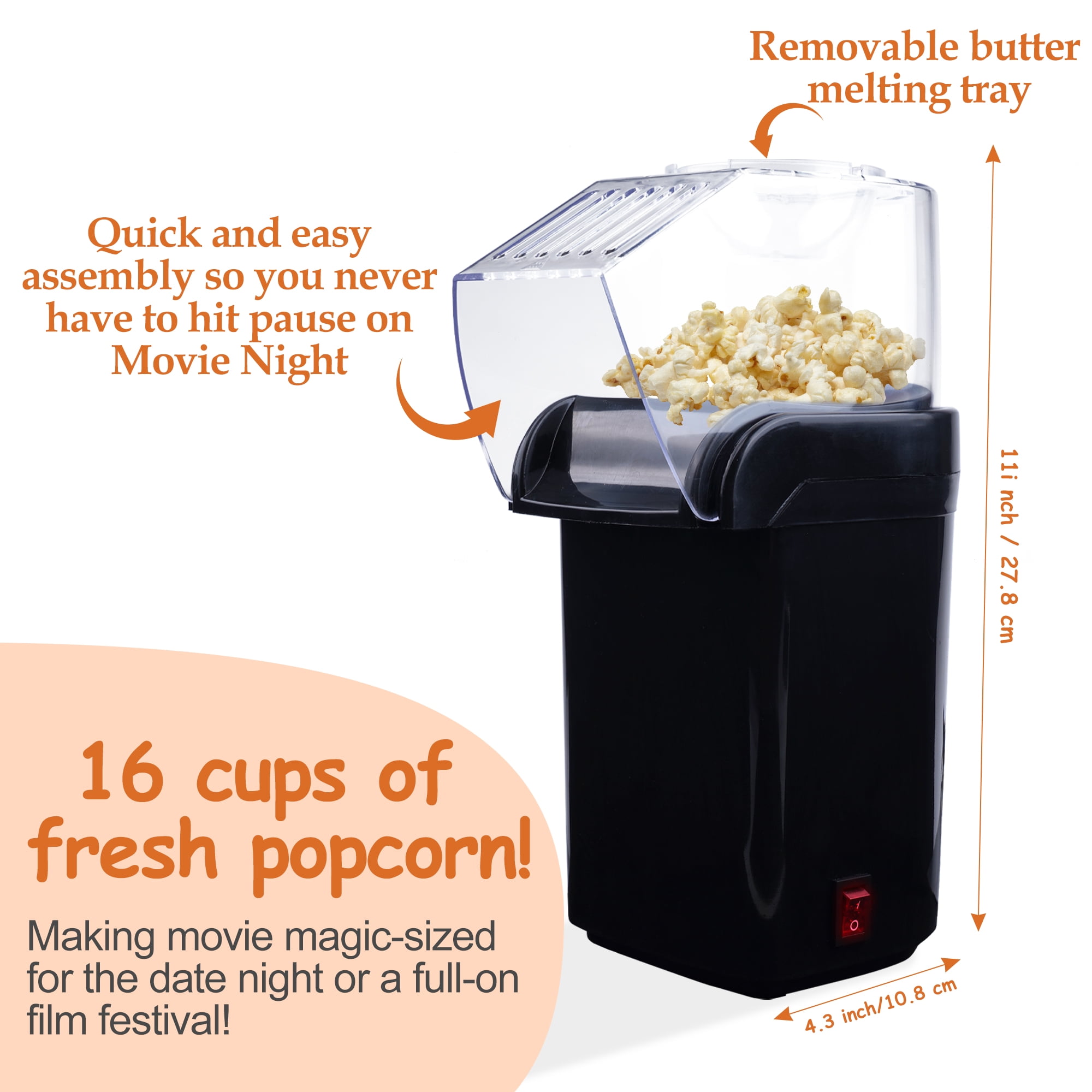 Popcorn Machine High Popping Rate,  Minutes Fast Popping Air Popper Popcorn Maker, No Oil, Food Safe Mini Popcorn Machine