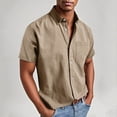 thumbnail image 2 of Men's Solid Color Casual Loose Fit Short Sleeve Button Down Shirt Top with Pocket Business Casual Office Work Daily Wear Modern Essential | AESTIVO,Khaki XL, 2 of 9