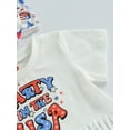 thumbnail image 6 of Bagilaanoe 4th of July Clothes for Toddler Baby Girls Short Sleeve Letter Print T-Shirts Tops + Flare Trousers + Headband 6M 12M 18M 24M 3T 4T Kid Independence Day Outfits 2pcs Long Pants Set, 6 of 9