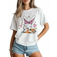 thumbnail image 3 of Women's T-Shirt Easter Rabbit Carrot Cartoon Short Sleeve Casual Tee Classic Crew Neck T Shirt for Women White, M, 3 of 7