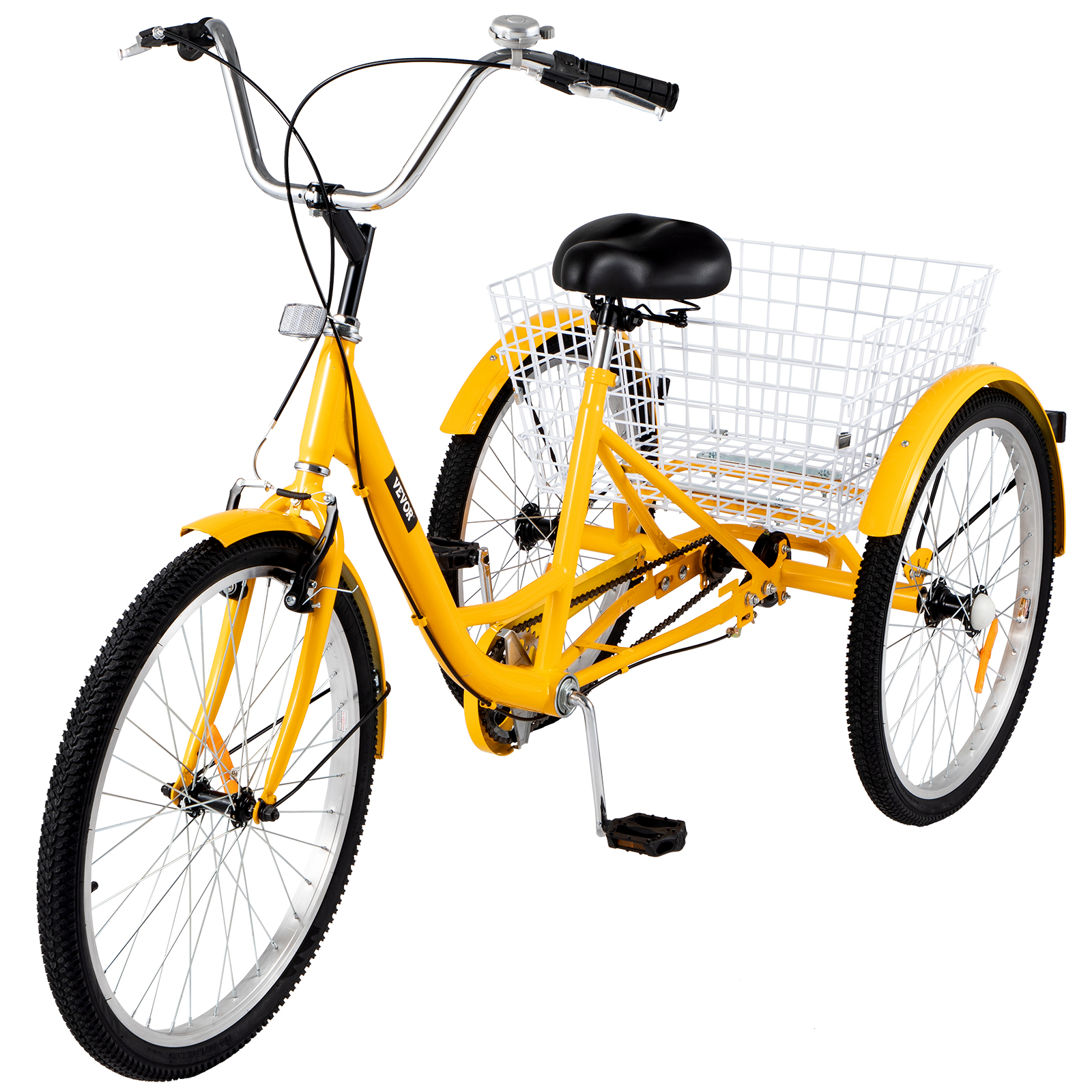 VEVOR Adult Tricycle 24 inch, 1-Speed Three Wheel Bikes , Yellow Tricycle with Bell Brake System, Bicycles with Cargo Basket for Shopping - image 9 of 9