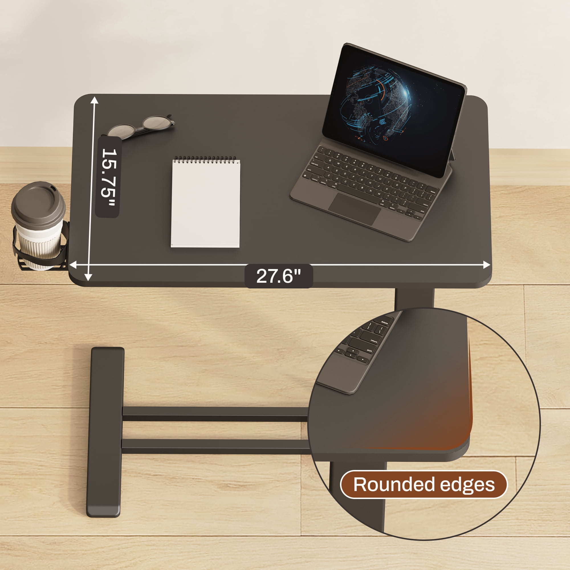 FitStand Mobile Standing Desk with Wheels, Pneumatic Lift, Adjustable Height, Rolling Computer Cart, Compact Sit Stand Workstation for Home Office, Black, 28 x 16 inch