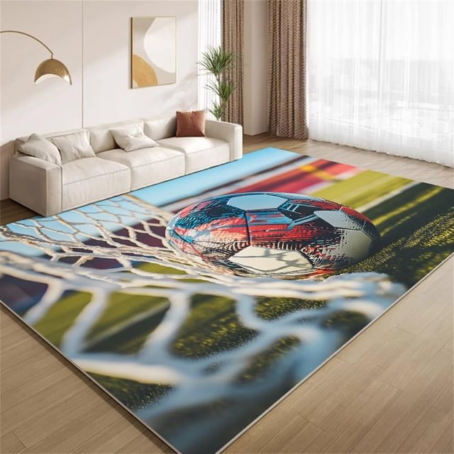 Sports Soccer Ball Area Rugs, Football Pattern Carpet, Washable Non Slip Low Pile Soft Rug for Bedroom Living Room Decor Mat 2ftx3ft