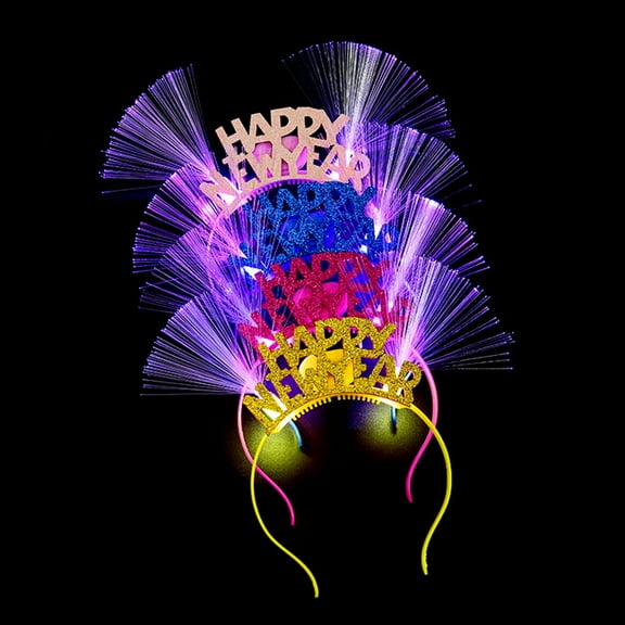 Sinyiin Women Girls Lovely LED Fiber Optic Ear Hair Hoop Glitter Happy New Year Letters