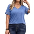 thumbnail image 2 of WellSize Plus Size V Neck Tops for Women Casual Short Sleeve T Shirts Trendy Hollow Out Summer Blouses, 2 of 7