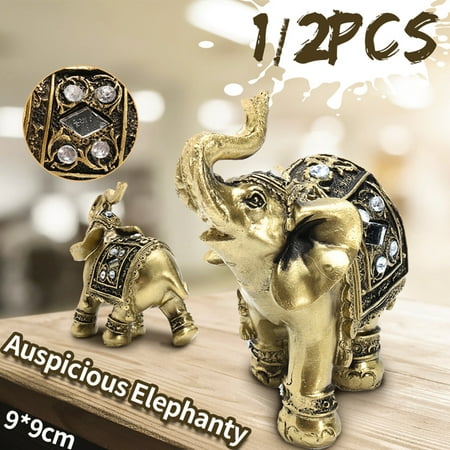 Golden Color Feng Shui Collectible Lucky Elephant Trunk Facing Upwards Wealth Lucky Figurine, Perfect for Home, Office Decoration - by Crystal