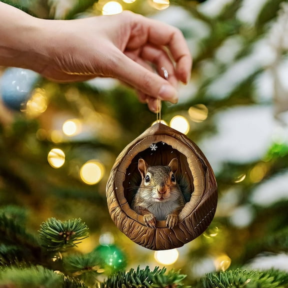 yulier Animal Christmas Ornaments, Christmas Tree Decorations 2D Flat Acrylic Forest Animal Hanging Pendant Xmas Gifts for Animal Lovers, Christmas Stocking Stuffers