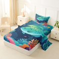 thumbnail image 2 of jejeloiu Cartoon Tropical Fish Twin Sheets,Watercolor Coral Seabed Bedding For Boys,Teal Navy Blue,3pcs,1 Fitted Sheet and 1 Pillowcase, 2 of 6