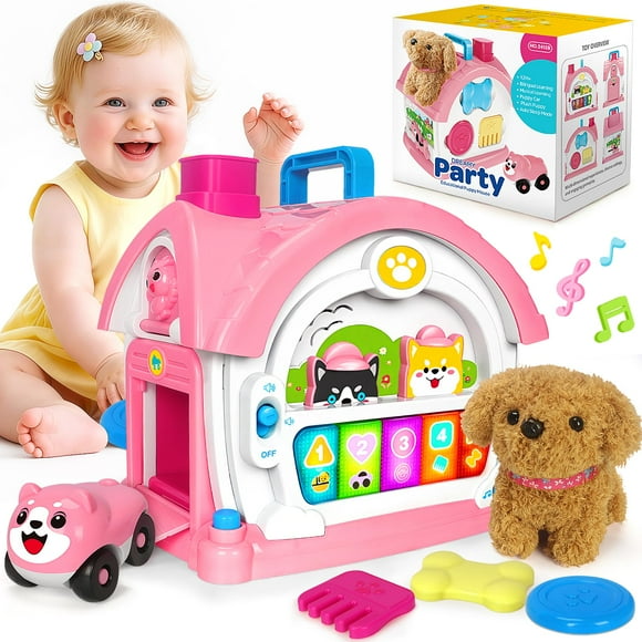 Ellinjan Montessori Toys for 1 2 3 Year Old Girl Gifts, Baby Musical Toys 12 18+ Months, 10 in 1 Bilingual Learning Toy with Sound Light, Cute Toy wi
