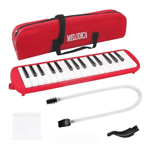 32 - Key Melodica avec Tubes et Embouchure, Clavier de Piano à Air Instrument de Musique avec Sac de Transport, Rouge