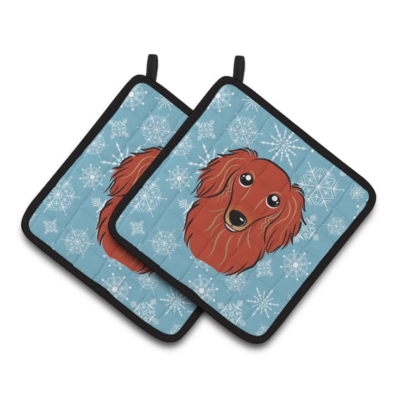 Carolines Treasures BB1648PTHD Snowflake Longhair Red Dachshund Pair of Pot Holders , 7.5HX7.5W, multicolor
