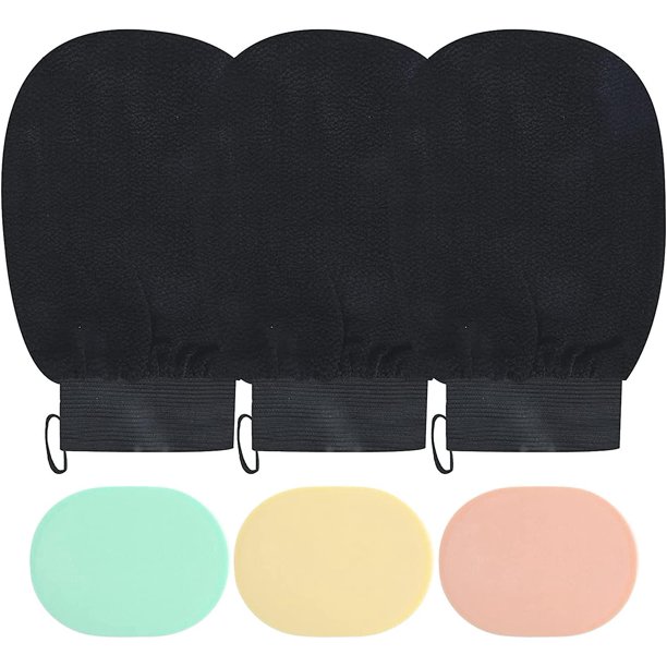Toalla exfoliante Toalla de baño de arena de baño de una sola capa, nuevos guantes de baño exfoliantes para masaje de spa de ducha, como accesorios de baño 3 piezas negro