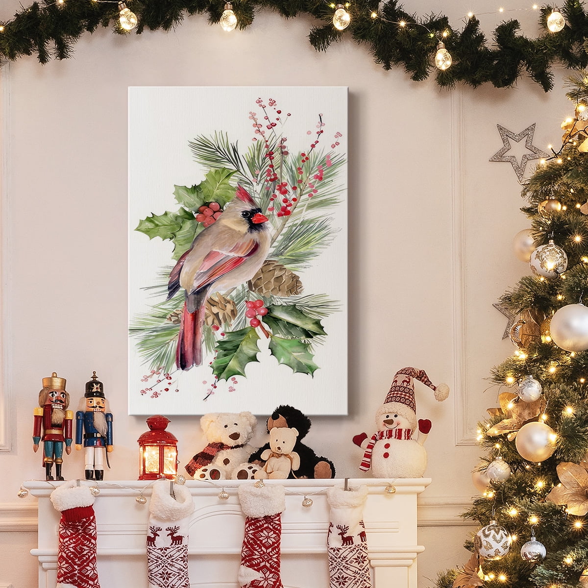 Cardinal Holly Christmas Collection B- Gallery Wrapped Canvas
