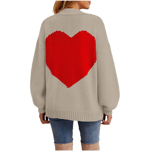 Yuyuzo Chandail pour Femmes Col Rond Manches Longues Cœur Graphique Chandail Automne Hiver Hauts Tricotés