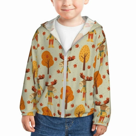 

Goofa Autumn Maple Leaf and Deer Printed Kids Zip-Up Hoodie Girls Boys UPF50+ Sun Protection Jacket Hooded Cooling Shirt-3 Years