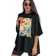 thumbnail image 3 of Plus Size Shirt for Women Black Tops for Women Short Sleeves Shirt for Women Flowers2 T Shirt Crewneck Shirt for Women XS, 3 of 5