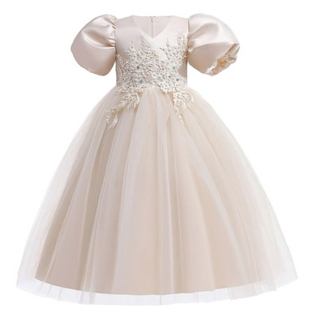 

Penkiiy Children s Dress Girl Short Sleeve Princess Dress Flower Tail Dress Skirt Dress Easter Dresses for Toddler Girls 5-6 Years Khaki 2023 Summer Deal