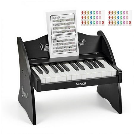 VEVOR Kids Piano Keyboard, 25 Keys Wooden Digital Piano for Kids, Mini Music Educational Instrument Toy with Realistic Sound, Dual Power, Adjustable Volume for Toddlers, Boys Girls Learning, Black