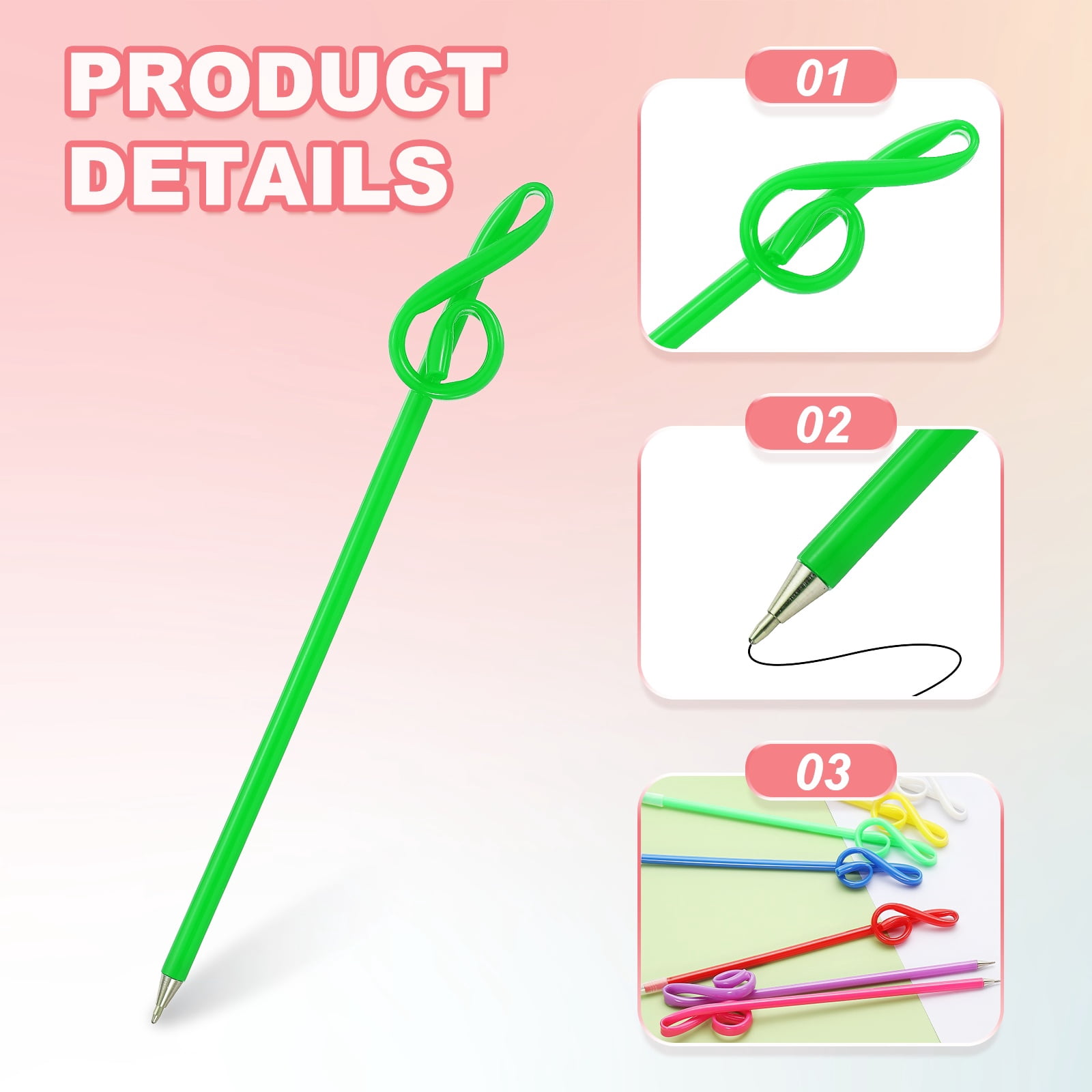 24pcs Rollerball Pens 1.0mm, Musical Note Ball Point Pens Black Liquid Gel Ink Music Novelty Smooth Writing for Home Office Gifts, Purple/Pink