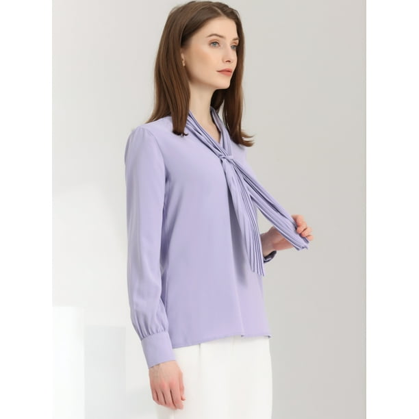Ropa oficina mujer Blusa Elegante De Oficina De Trabajo Para Mujer Camisa Plisada Con Cuello De Lazo Y Manga Larga Morado Claro XL Allegra K Blusa Walmart en linea