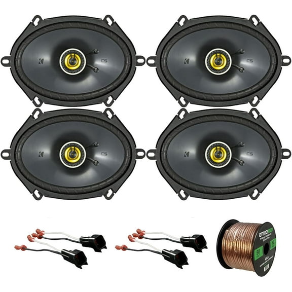 G3C40327L4 x Kicker 6x8" 2-Way Coaxial Car Audio 4-Ohm Speakers (2 pairs), 2 x Metra 72-5600 Speaker Adapter for Select Ford Vehicles (2 pairs), Enrock Audio 16-Gauge 50 Foot Speaker Wire