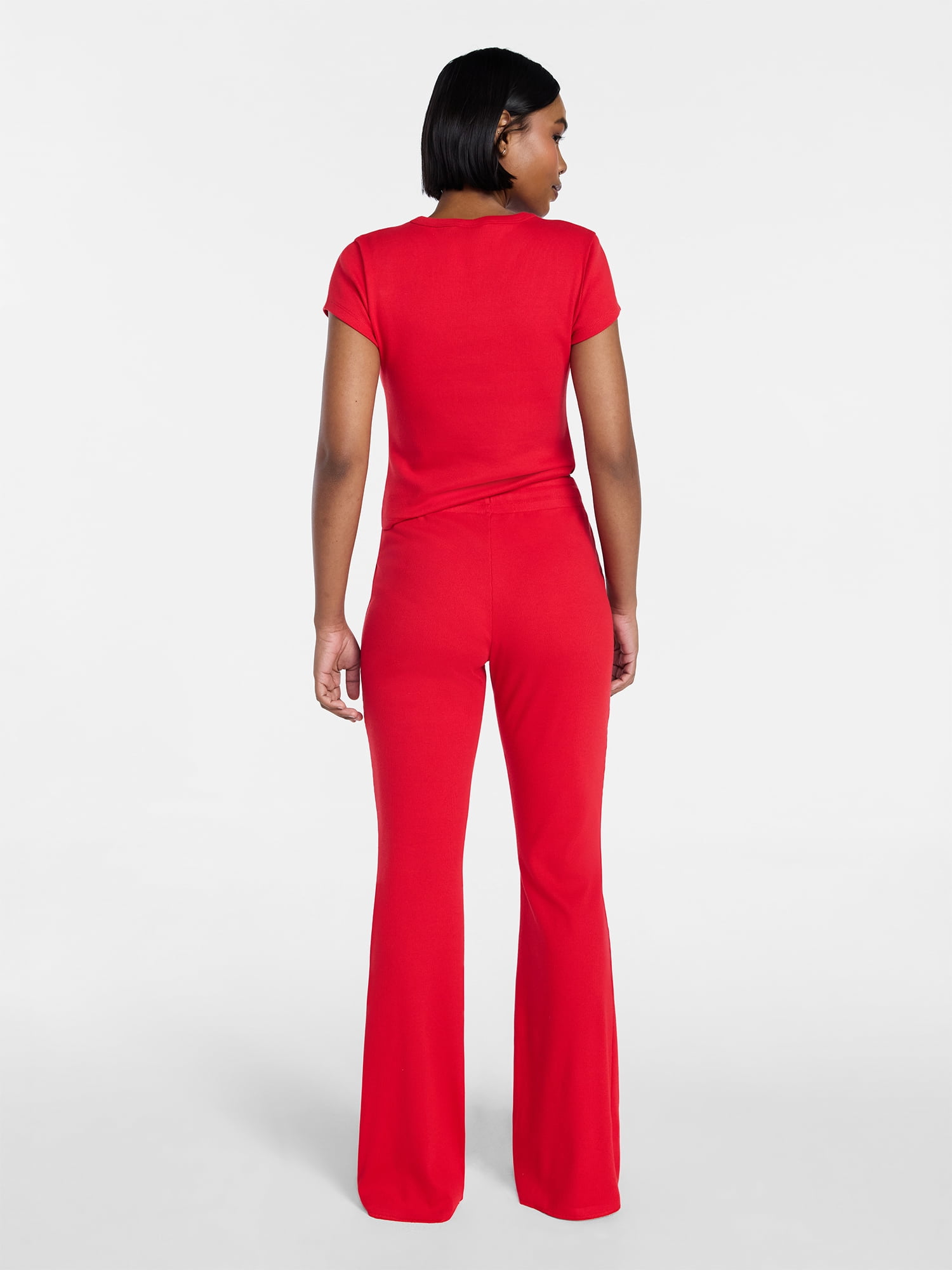 No Boundaries Rib Tee and Pants Sleep Set, 2-Piece, Women's XXS-3X
