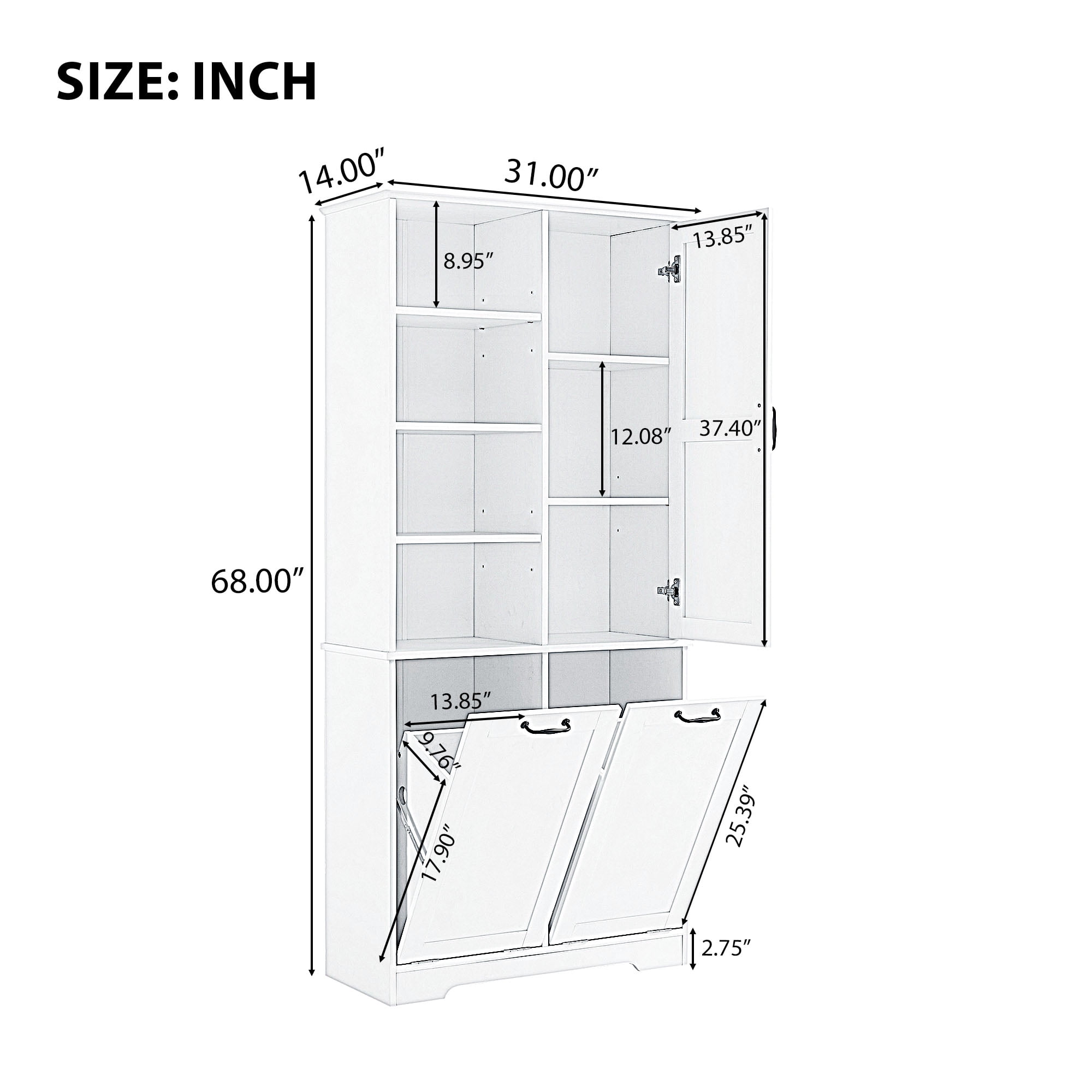 Aukfa Tall Storage Cabinet with 2 Tilt-Out Laundry Baskets,Freestanding Organizer for Bathroom, Laundry Room, Space-Saving Closet,Gray