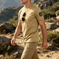 thumbnail image 4 of Mens Loose Fit Tactical T-Shirts Crew Neck Quick Dry Polyester Hook Loop Patch Breathable Short Sleeve Outdoor, Khaki, L, 4 of 6