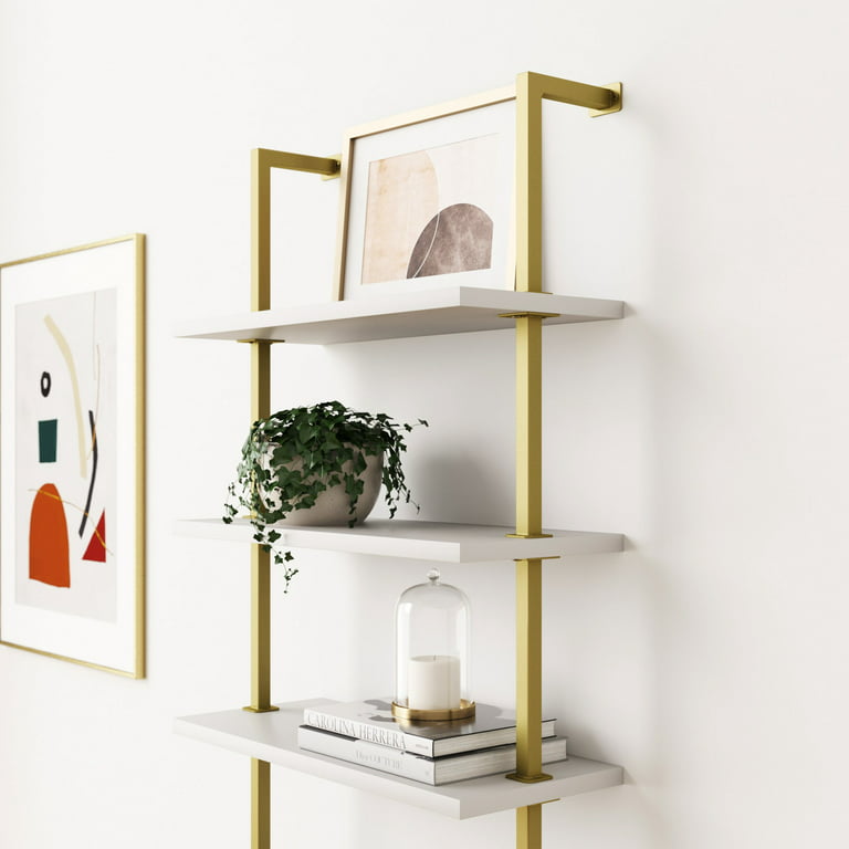 Nathan James Theo 6-Shelf Tall Bookcase, Wall Mount Bookshelf Wood with Metal Frame - Nutmeg/Matte Black
