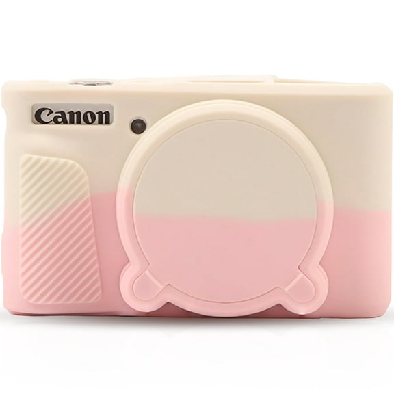 Camera Cover for Canon PowerShot SX730 HS, SX740 HS Digital Camera, Soft Silicone Protective Cover with Removable Lens Cap, Travel Camera Case for Photographers - White Pink