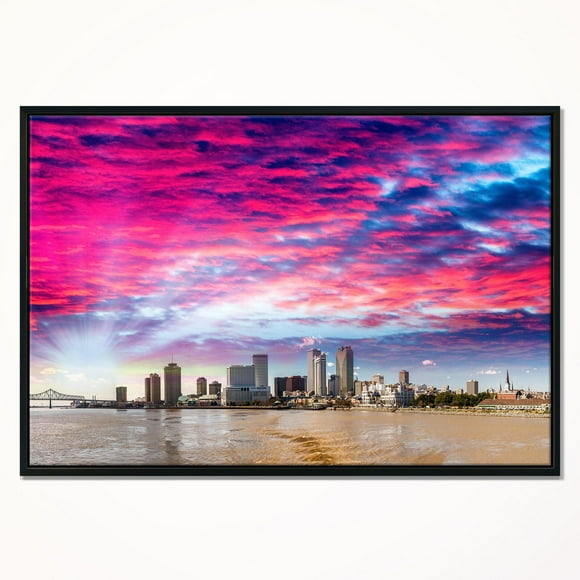 Tiger Design Art New Orleans Building And Skyscrapers Framed Canvas Art Print