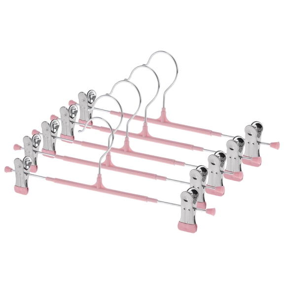 Unique Bargains 5 Pcs Pants Hanger with Clips Non-slip Garment Hanger Pink