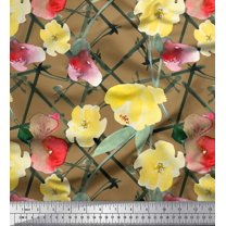 Soimoi Brown Cotton Duck Fabric Leaves & Floral Watercolor Printed Fabric 1 Yard 42 Inch Wide