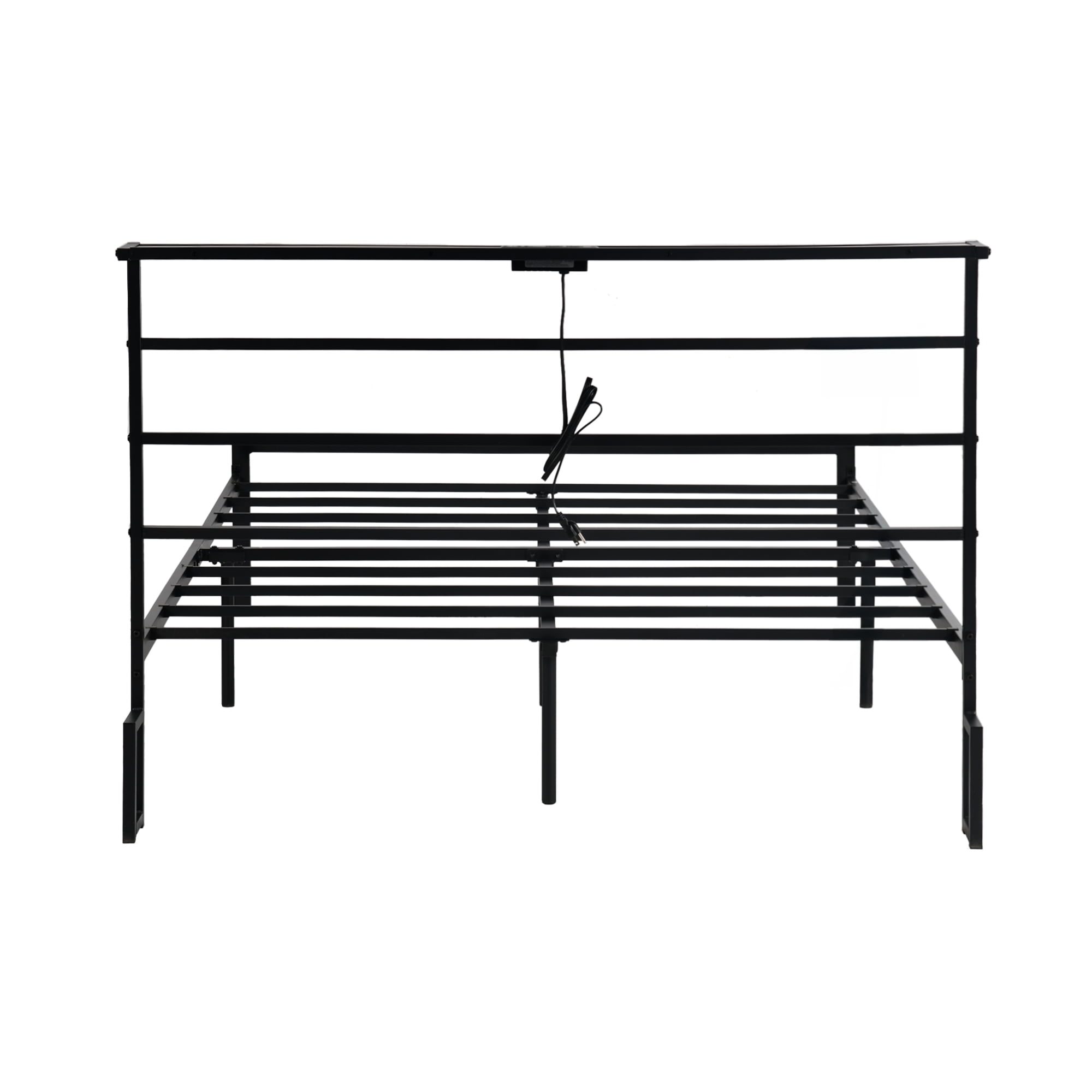Homy Casa Full Size Metal Bed Frame with Headboard, Built-in Power Outlet, Sturdy Support for Single Beds, Black