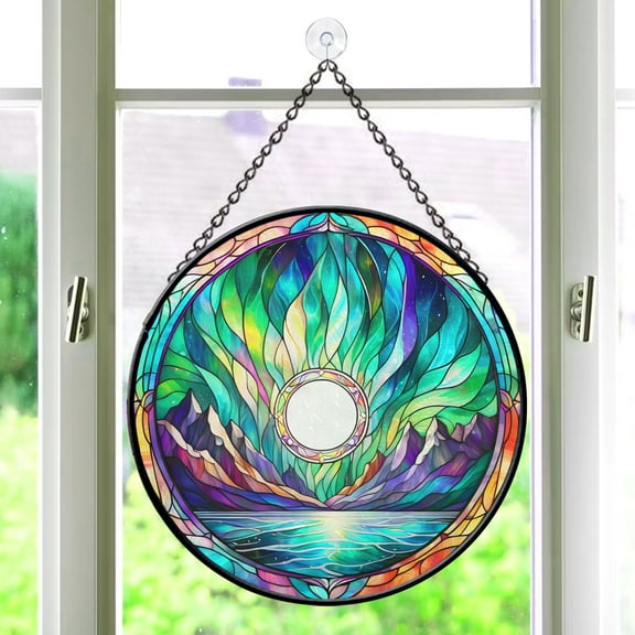 Pawberry Aurora Window Hanging Stained Glass, Aurora Suncatchers for Windows Stained Glass, Stained Glass Aurora suncatcher