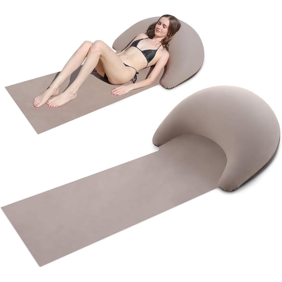 Teblint Inflatable Beach Mat with Pillow, Portable Beach Lounger Sandproof Waterproof, Foldable Camping Cushion Lightweight Foldable for Sunbathing Camping Travel 63"x27.6" (Grey)